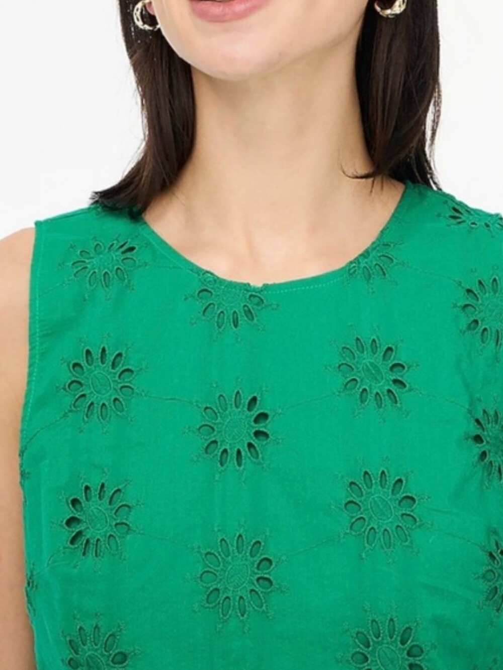 J. Crew Women's Sleeveless Lined Eyelet Shell Tank Top Emerald Green Size XS - Picture 2 of 11